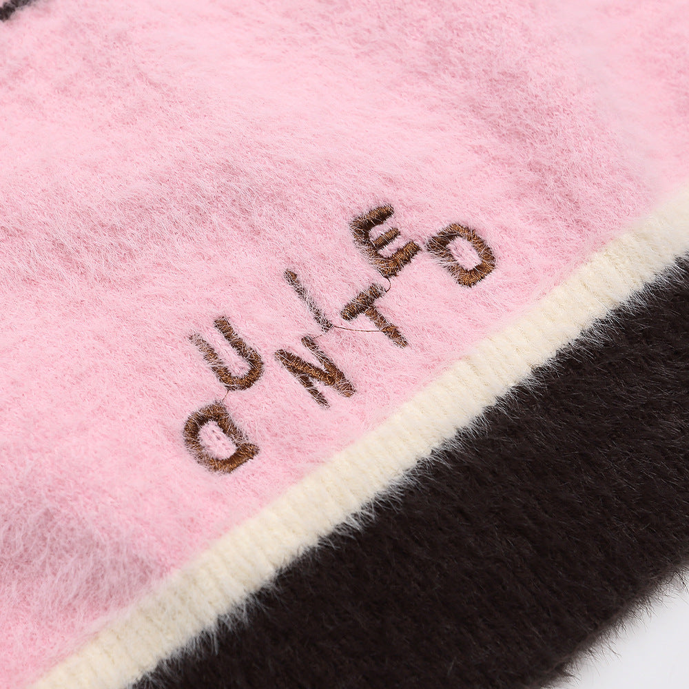 Color blocking jacquard letter V-neck sweater