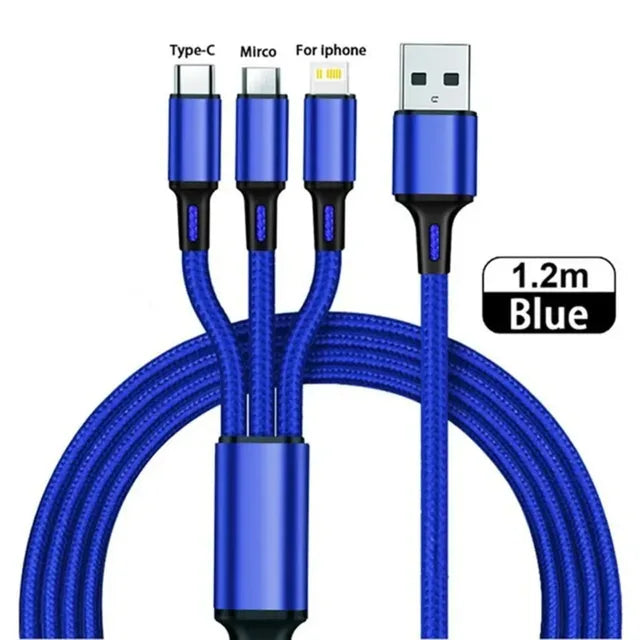 1.2M Charging Cable 3 In 1 USB Type C Charger Cord MultiPort Micro Cable For iPhone 15 14 Pro Max Samsung Galaxy Xiaomi 12