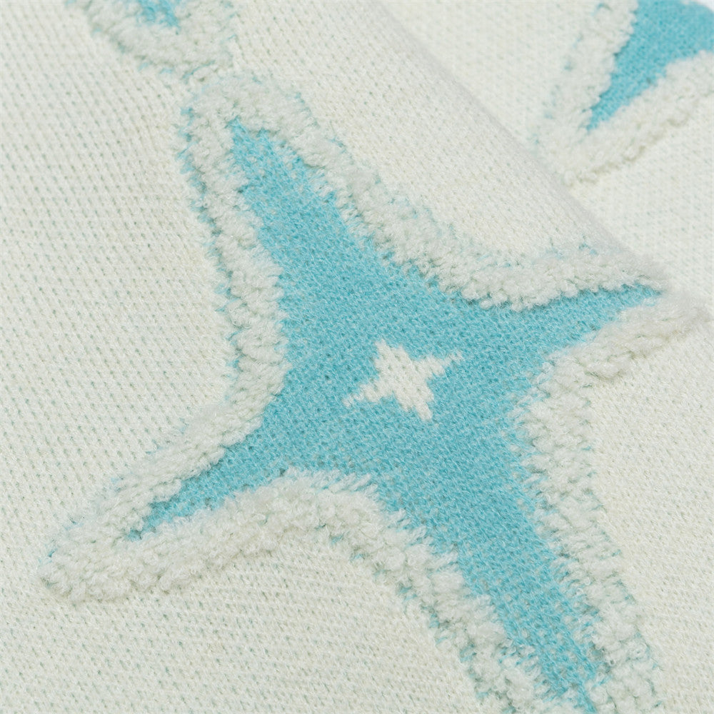 Cross star jacquard round neck sweater