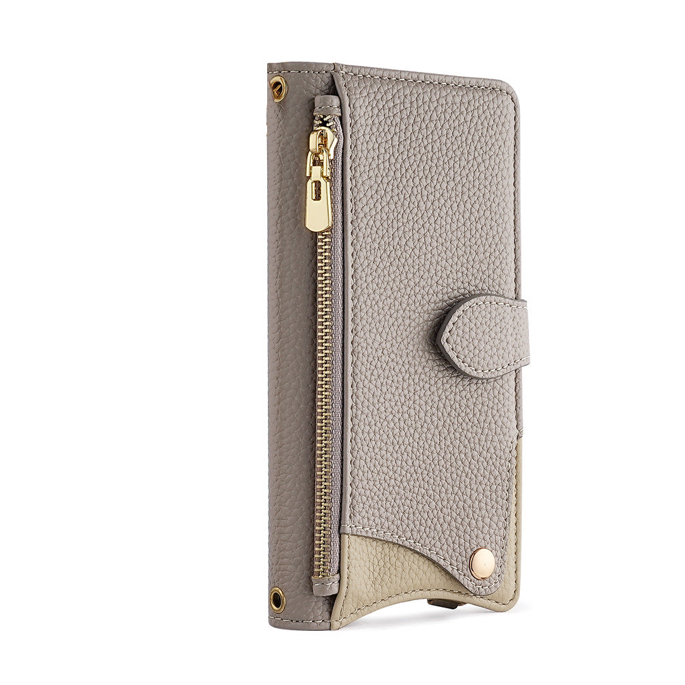 Makeup mirror Apple 17 Promax crossbody phone case suitable for iPhone 15 stand 16 card insertion 13 phone case