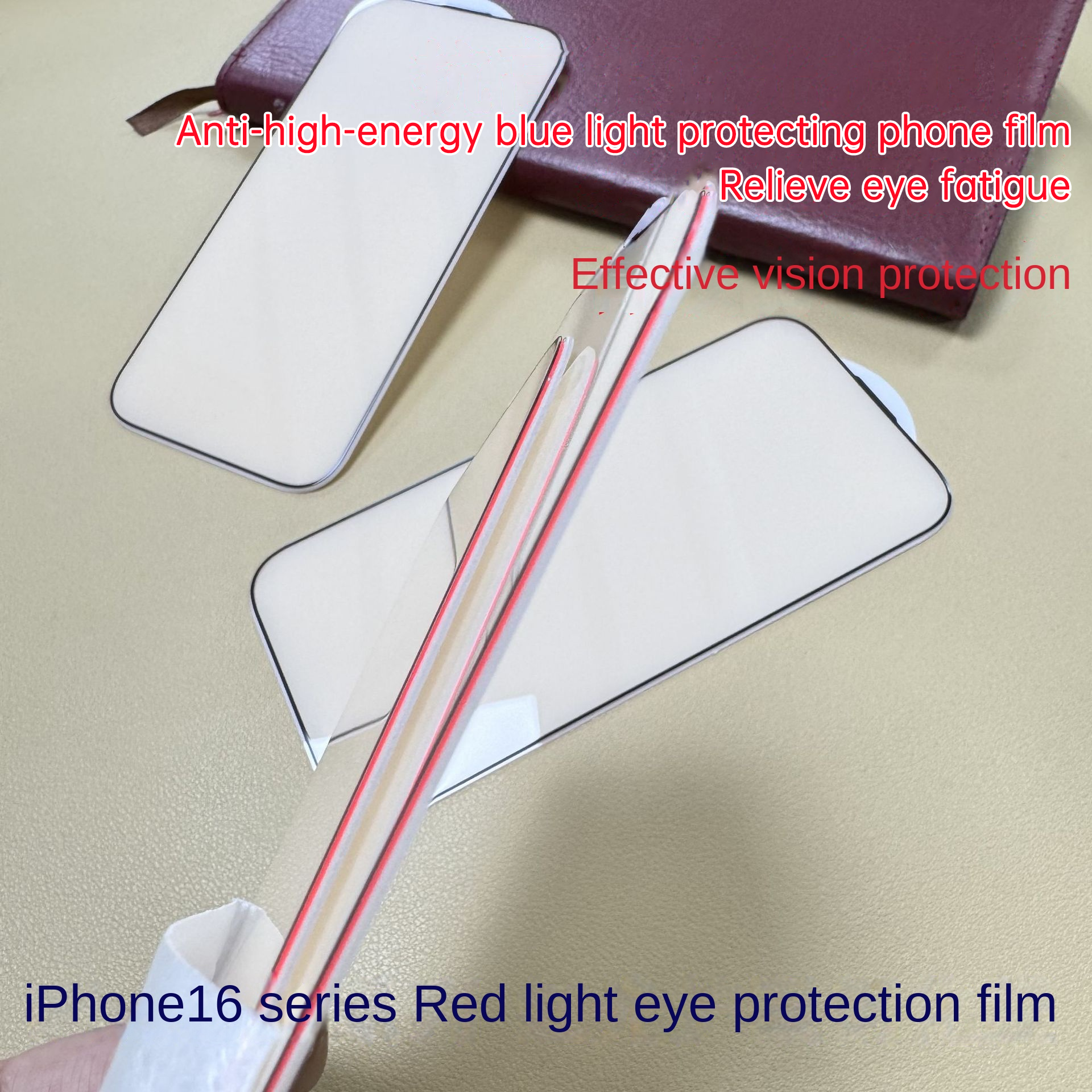 Protective Red Light Blocking Tempered Glass Film for iPhone 16 Pro Anti-Blue Light Eye Protection Film Suitable